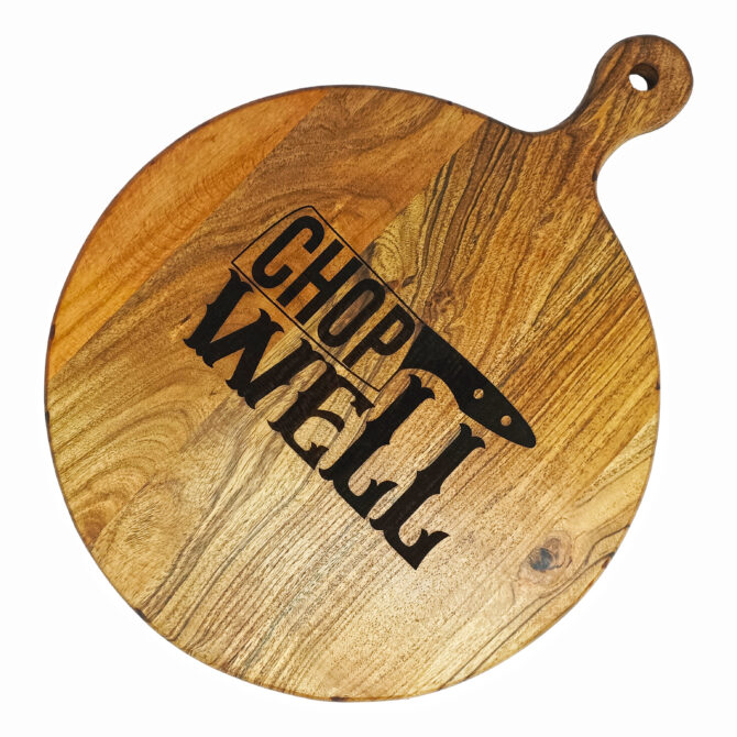 Chop Well - Acacia Wood Round Chopping & Serving Board with Handle