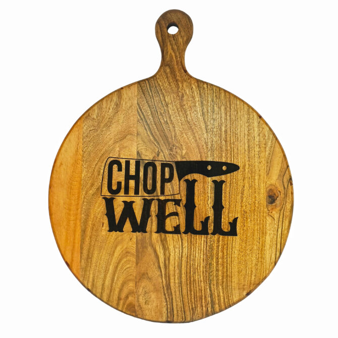 Chop Well - Acacia Wood Round Chopping & Serving Board with Handle