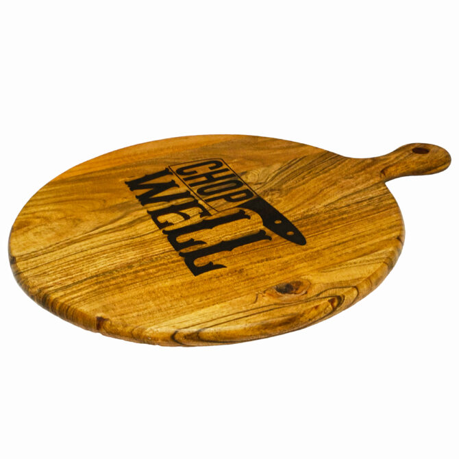 Chop Well - Acacia Wood Round Chopping & Serving Board with Handle