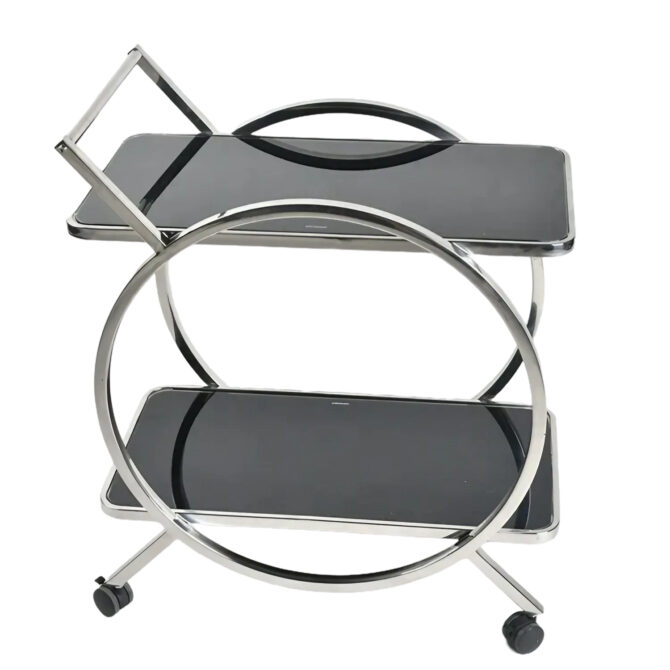 Modern Stainless Steel Bar Cart with Black Tempered Glass Shelves