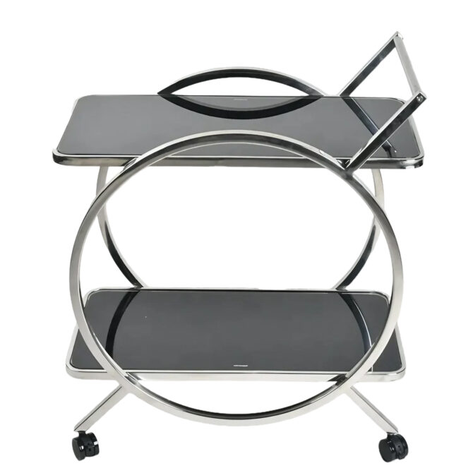 Modern Stainless Steel Bar Cart with Black Tempered Glass Shelves