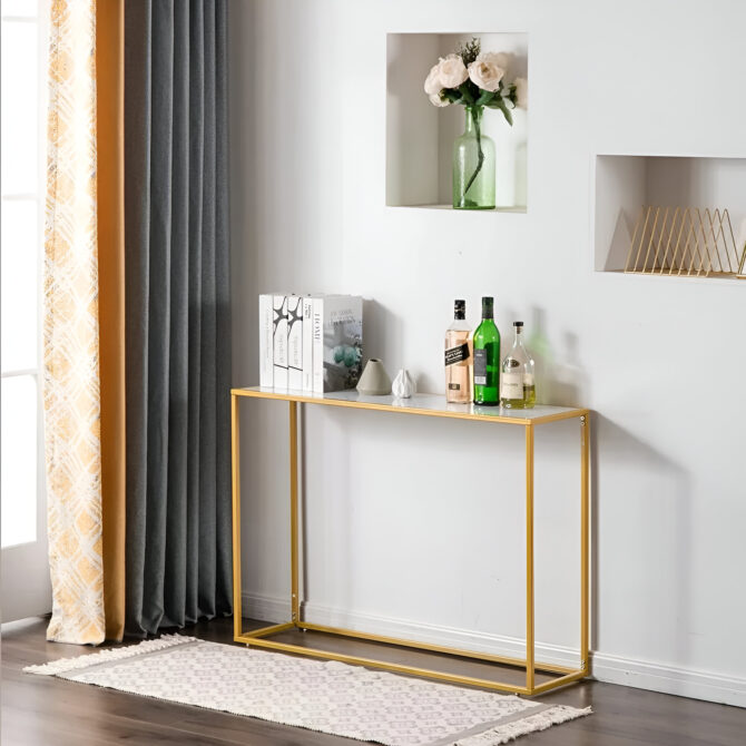 Modern Minimalist Console Table with Gold Frame – Elegant and Space-Saving Design