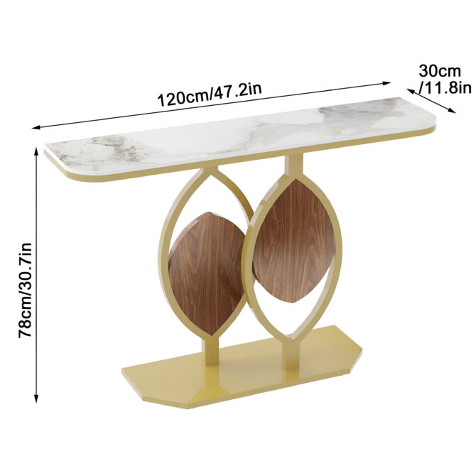 Modern Art Deco Console Table with Marble Top and Unique Geometric Base Design