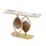 Modern Art Deco Console Table with Marble Top and Unique Geometric Base Design