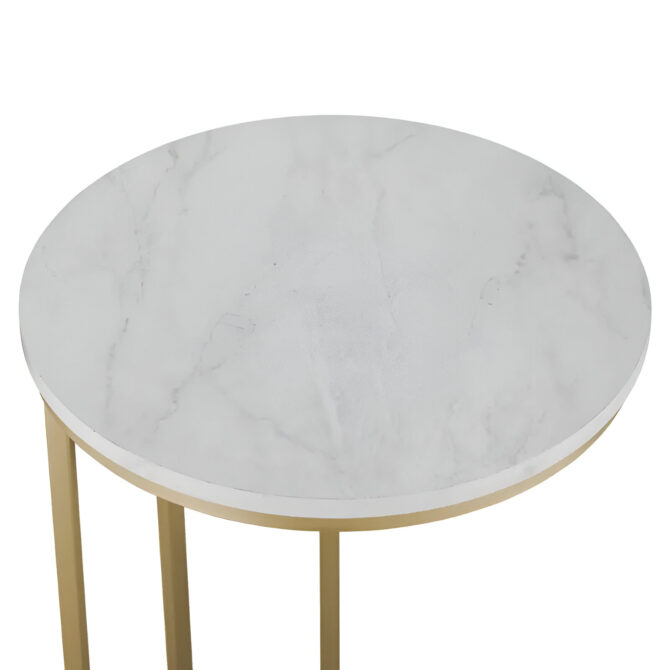 Round Modern Side Table with Gold Frame and White Marble Top – Perfect Accent for Living Room or Bedroom