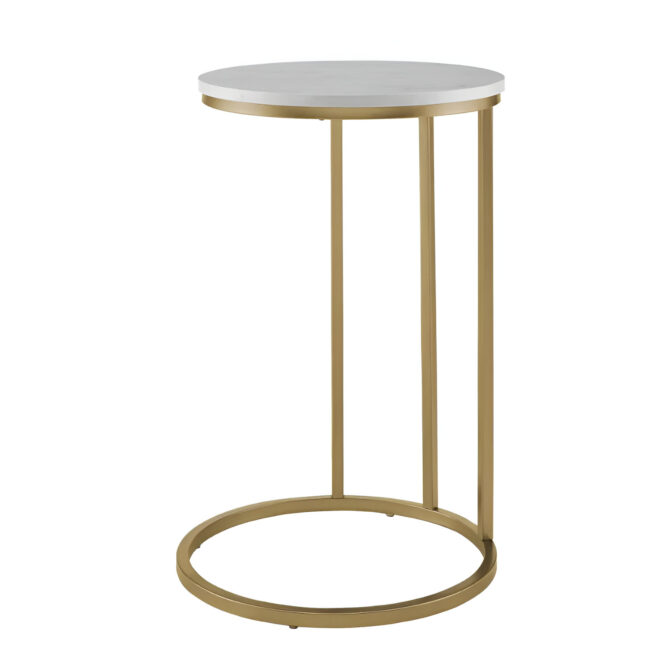 Round Modern Side Table with Gold Frame and White Marble Top – Perfect Accent for Living Room or Bedroom