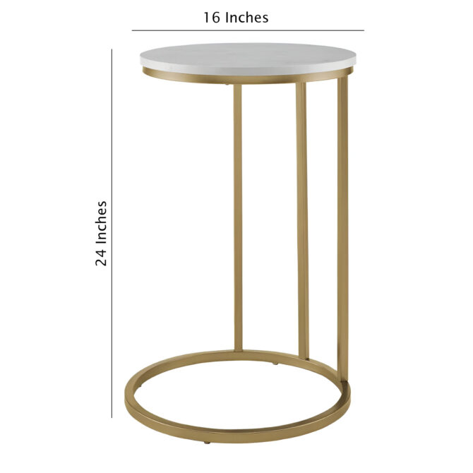 Round Modern Side Table with Gold Frame and White Marble Top – Perfect Accent for Living Room or Bedroom