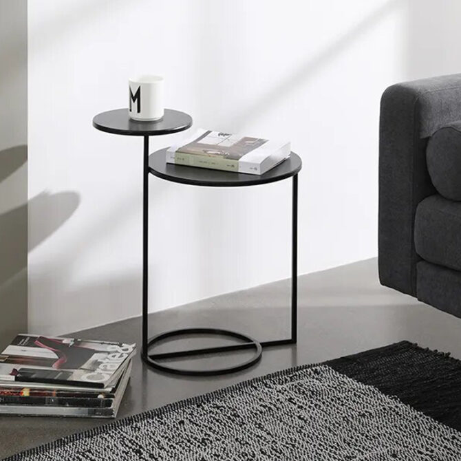 Modern Black Double-Tier Side Table – Sleek Metal Accent Table for Living Room or Bedroom