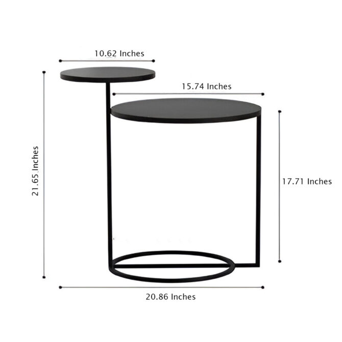 Modern Black Double-Tier Side Table – Sleek Metal Accent Table for Living Room or Bedroom