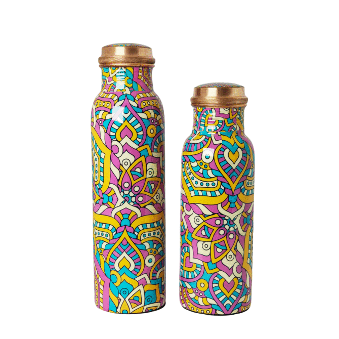 Set of 1000 ml & 750 ml Pure Copper Bottles with Mandala Design – Complete Hydration & Ayurvedic Wellness