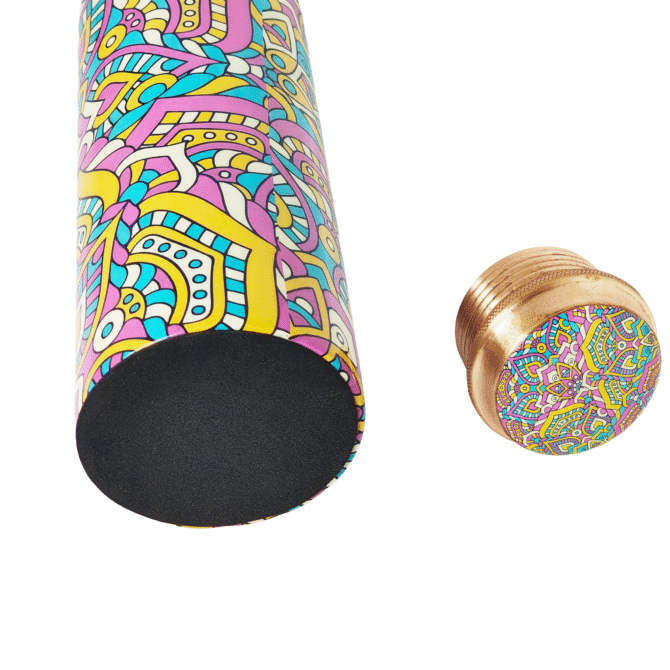 Pure Copper Water Bottle with Colorful Mandala Design-ADPW001 - Image 3