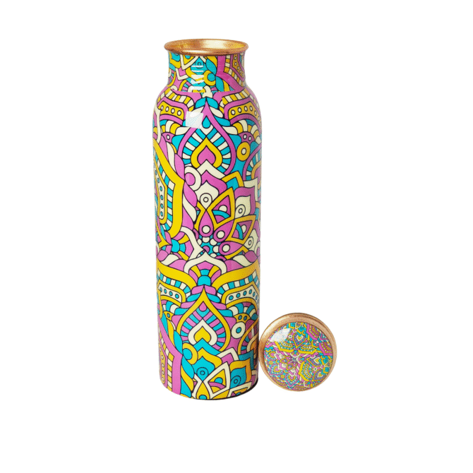 Pure Copper Water Bottle with Colorful Mandala Design-ADPW001 - Image 2