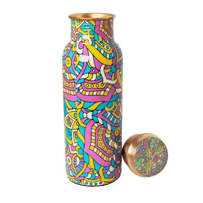 750 ml Pure Copper Water Bottle with Mandala Design – Portable Wellness & Eco-Friendly Choice