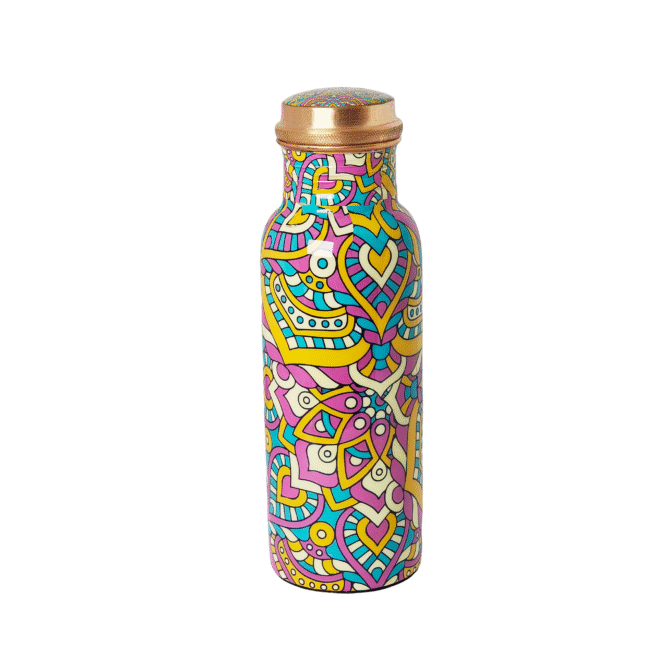 750 ml Pure Copper Water Bottle with Mandala Design – Portable Wellness & Eco-Friendly Choice