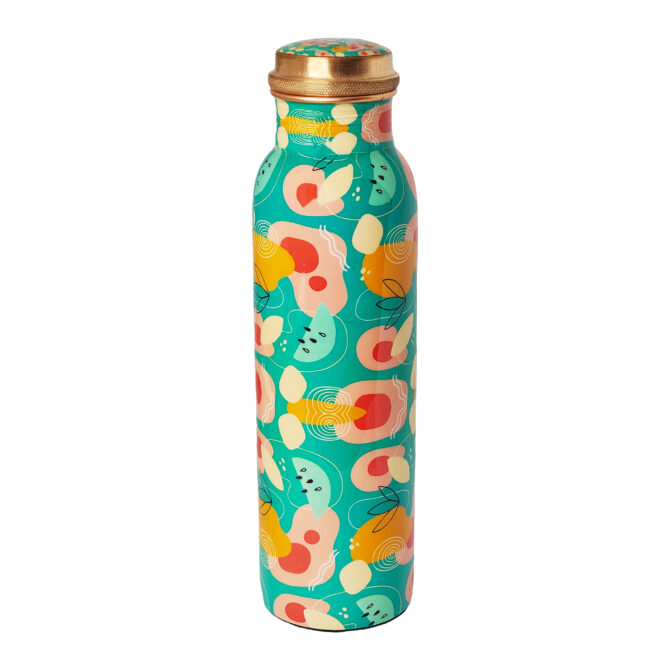 1000 ml Pure Copper Water Bottle with Vibrant Pattern – Health Benefits, Leak-Proof, Eco-Friendly Design