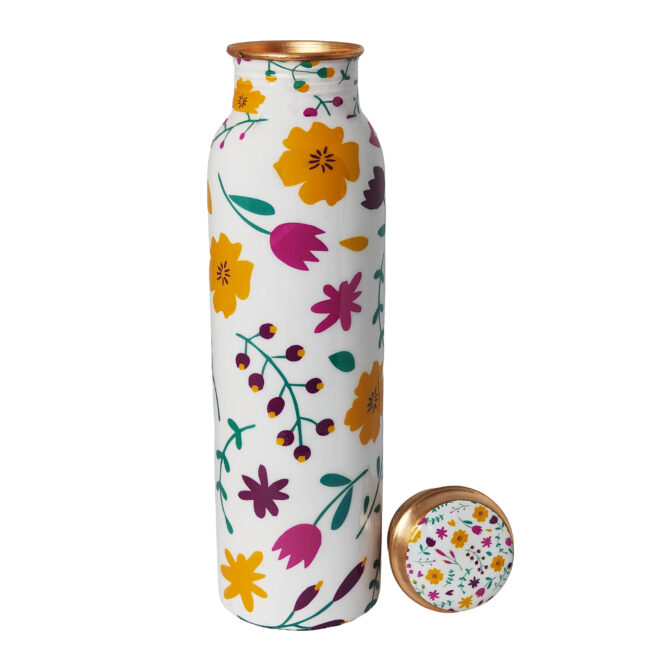 1000 ml Floral Design Copper Water Bottle – Ayurvedic Health Benefits, Leak-Proof, Eco-Friendly