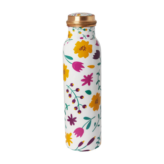 1000 ml Floral Design Copper Water Bottle – Ayurvedic Health Benefits, Leak-Proof, Eco-Friendly