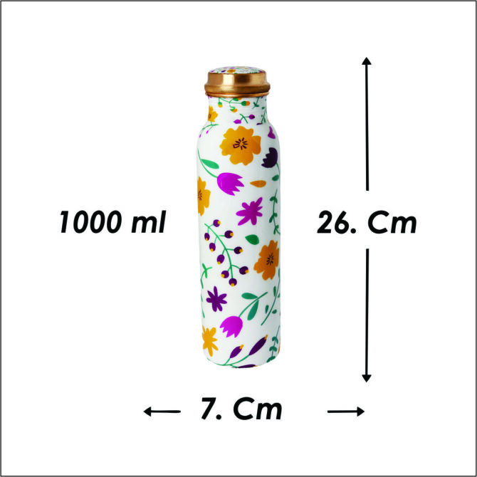 1000 ml Floral Design Copper Water Bottle – Ayurvedic Health Benefits, Leak-Proof, Eco-Friendly