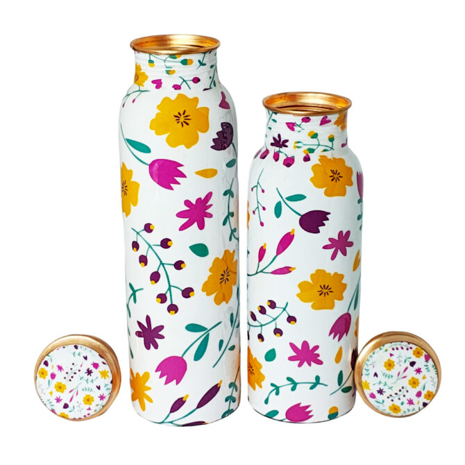 Floral Copper Bottle Set – 1000 ml & 750 ml, Ayurvedic Health Benefits, Eco-Friendly Gift Set