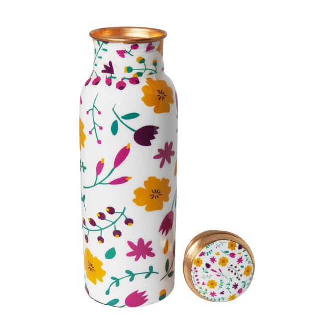 750 ml Floral Patterned Copper Water Bottle – Compact, Eco-Friendly, and Packed with Health Benefits