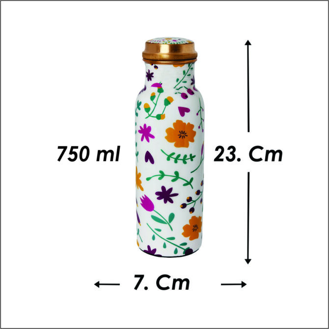 750 ml Floral Patterned Copper Water Bottle – Compact, Eco-Friendly, and Packed with Health Benefits