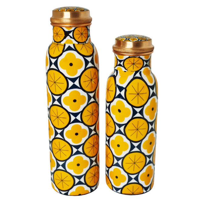 Geometric Copper Bottle Set – 1000 ml & 750 ml, Ayurvedic Health Benefits, Eco-Friendly Gift