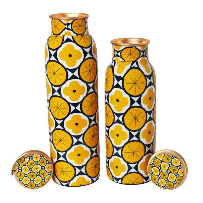 Geometric Copper Bottle Set – 1000 ml & 750 ml, Ayurvedic Health Benefits, Eco-Friendly Gift
