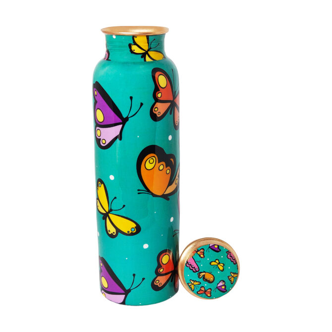 1000 ml Butterfly Design Copper Water Bottle – Health Benefits, Eco-Friendly, Leak-Proof