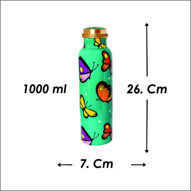 1000 ml Butterfly Design Copper Water Bottle – Health Benefits, Eco-Friendly, Leak-Proof