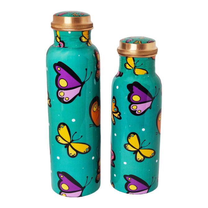 Butterfly Design Copper Bottle Set – 1000 ml & 750 ml, Health Benefits, Eco-Friendly Gift Set