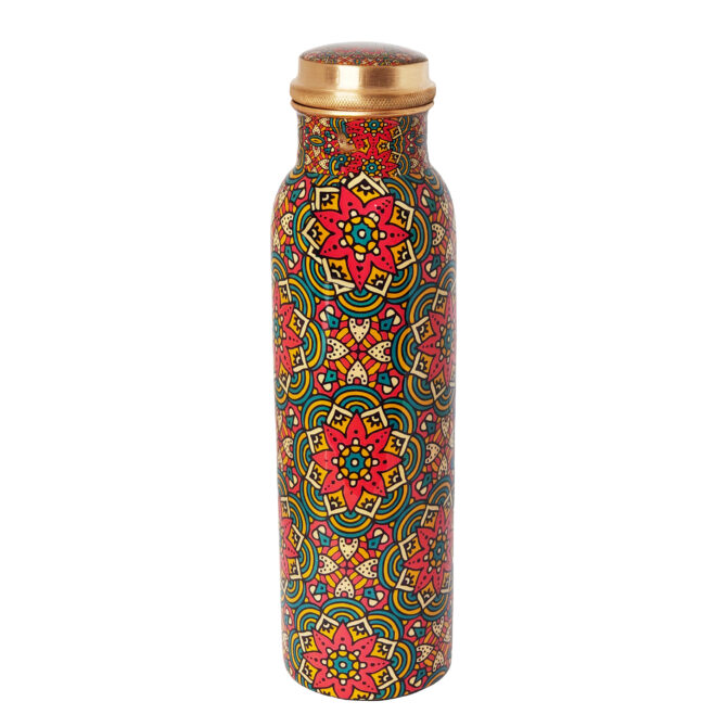 1000 ml Mandala Pattern Copper Water Bottle – Ayurvedic Health Benefits, Durable & Stylish