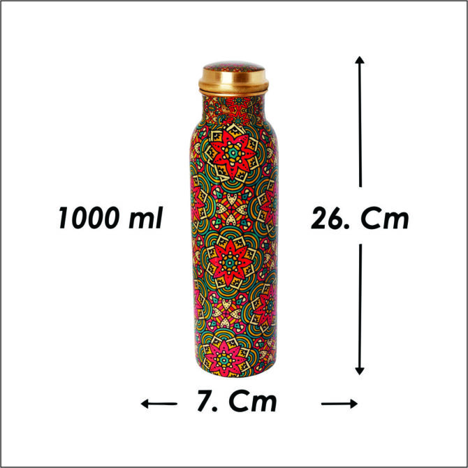 1000 ml Mandala Pattern Copper Water Bottle – Ayurvedic Health Benefits, Durable & Stylish