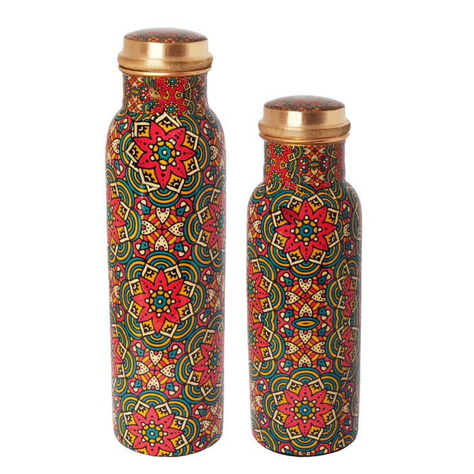 Mandala Pattern Copper Bottle Set (1000 ml & 750 ml) – Ayurvedic Benefits & Unique Gift Idea