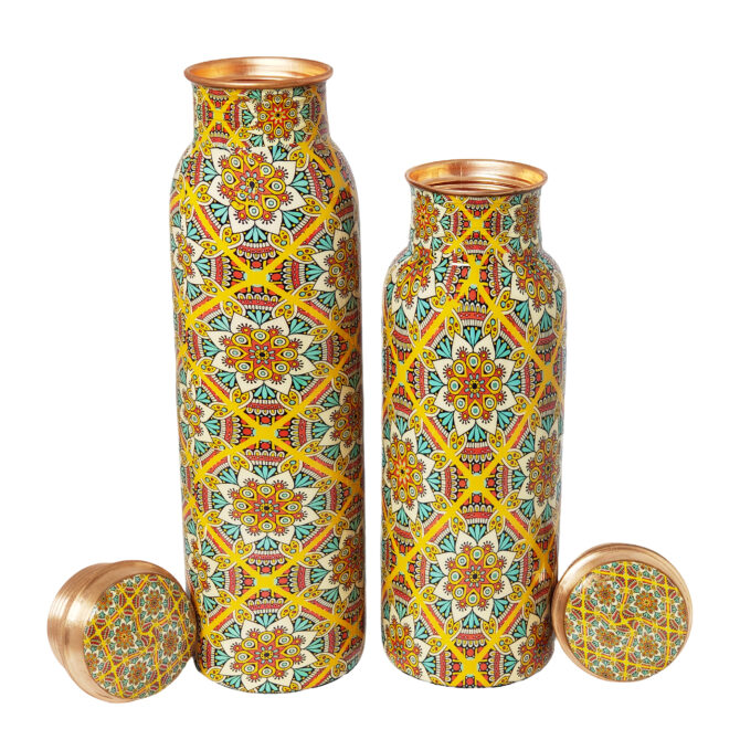 Floral Copper Bottle Set (1000 ml & 750 ml) – Ayurvedic Wellness & Unique Gift Idea