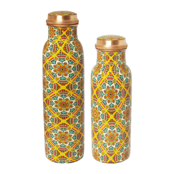 Floral Copper Bottle Set (1000 ml & 750 ml) – Ayurvedic Wellness & Unique Gift Idea