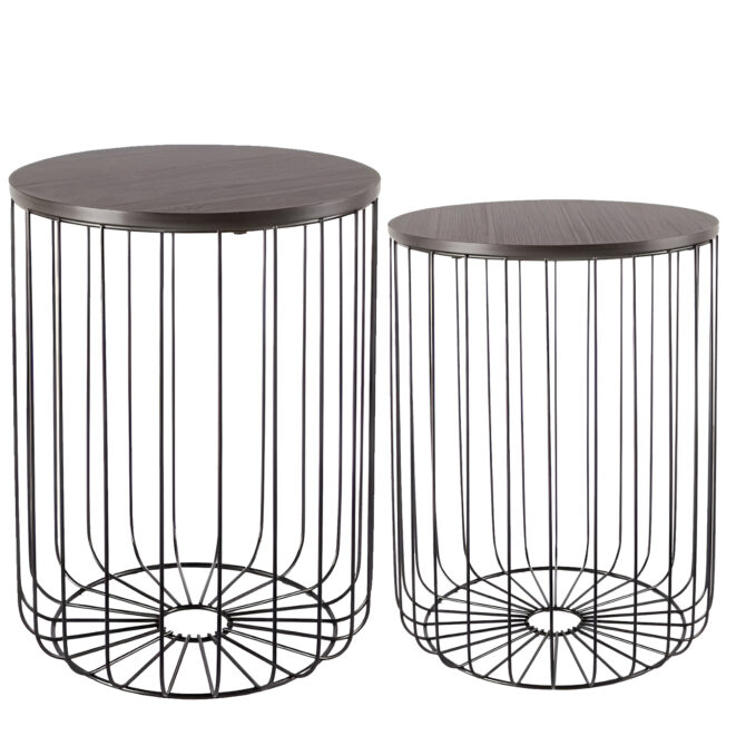 Modern Black Wire Basket End Tables – Set of 2 Versatile Storage and Display Tables