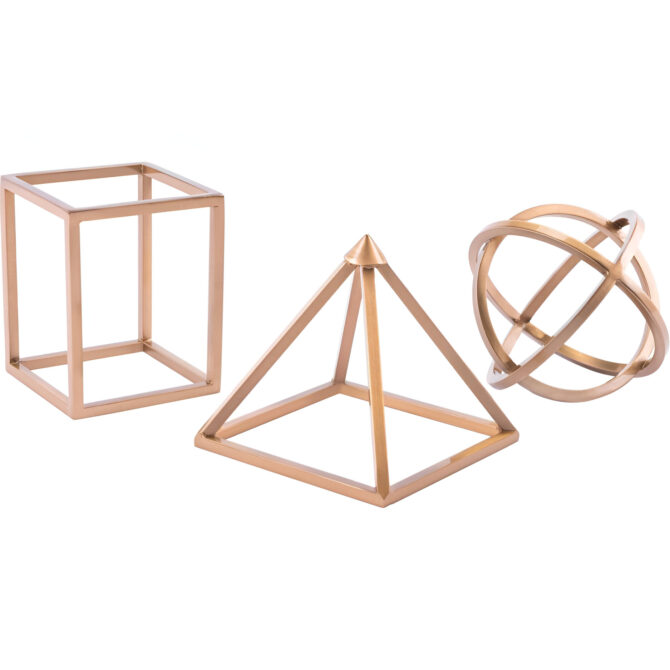 Geometric Metal Sculptures Set – Modern Décor for Home & Office (Cube, Pyramid, Orb)