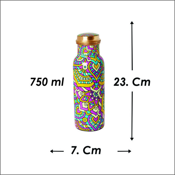 750 ml Pure Copper Water Bottle with Mandala Design – Portable Wellness & Eco-Friendly Choice