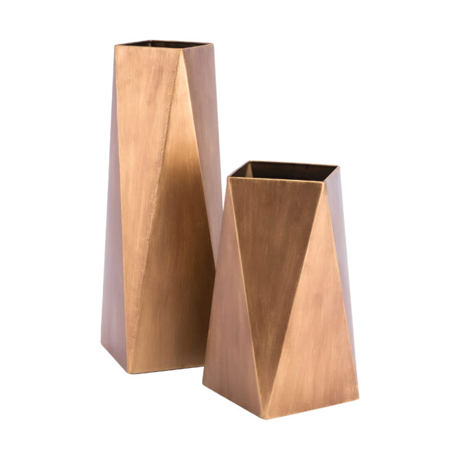 Modern Geometric Metal Vases in Brushed Gold Finish – Stylish Decor for Homes & Events