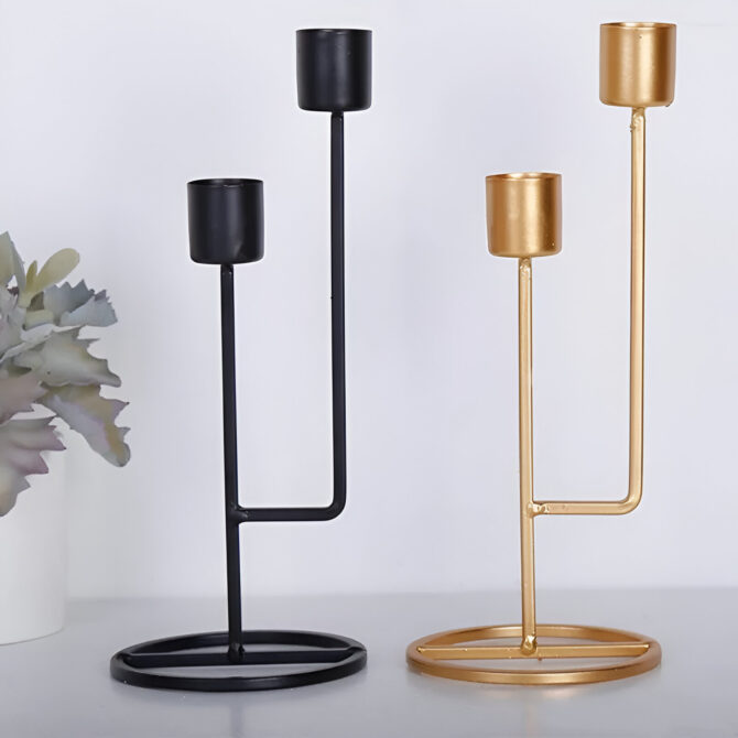 Modern Metal Dual Candle Holders – Minimalist Gold & Black Designs for Elegant Decor