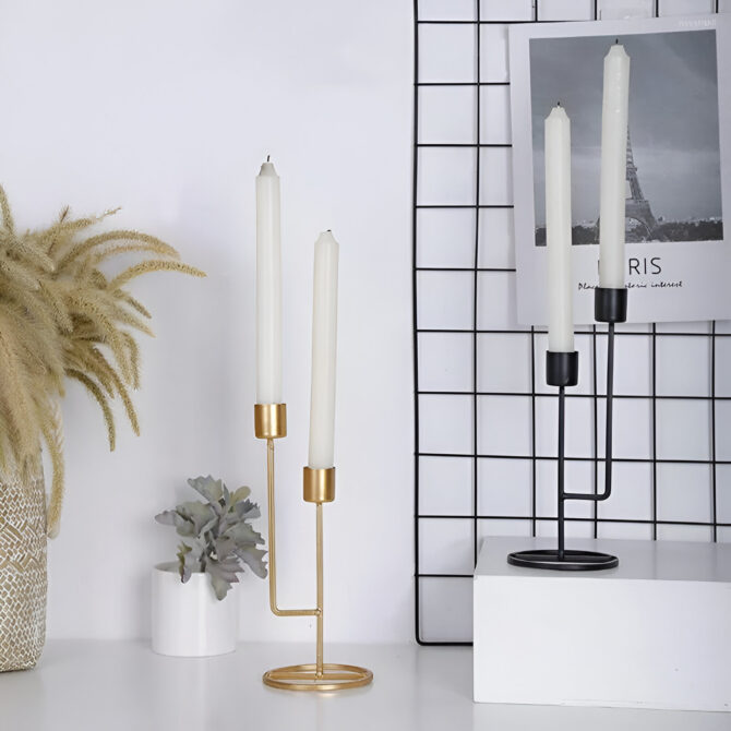 Modern Metal Dual Candle Holders – Minimalist Gold & Black Designs for Elegant Decor