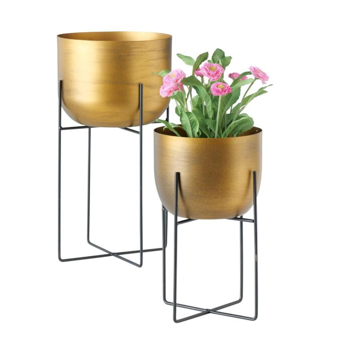 Modern Gold Metal Planters with Stands – Stylish Indoor Plant Pots for Home Decor