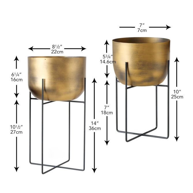 Modern Gold Metal Planters with Stands – Stylish Indoor Plant Pots for Home Decor