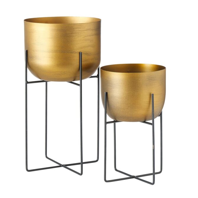 Modern Gold Metal Planters with Stands – Stylish Indoor Plant Pots for Home Decor