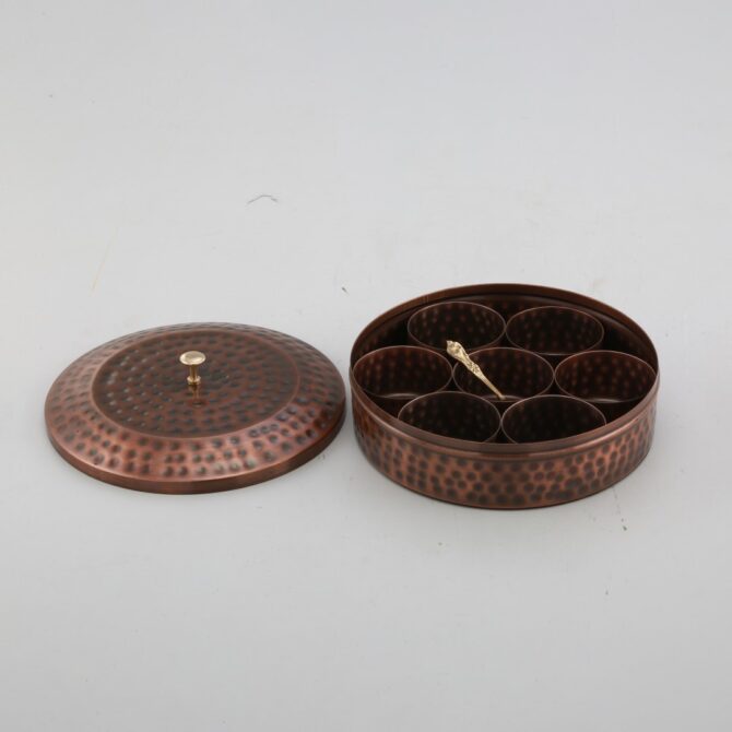 Handcrafted Hammered Copper Spice Box with Compartments – Elegant Kitchen Storage Solution