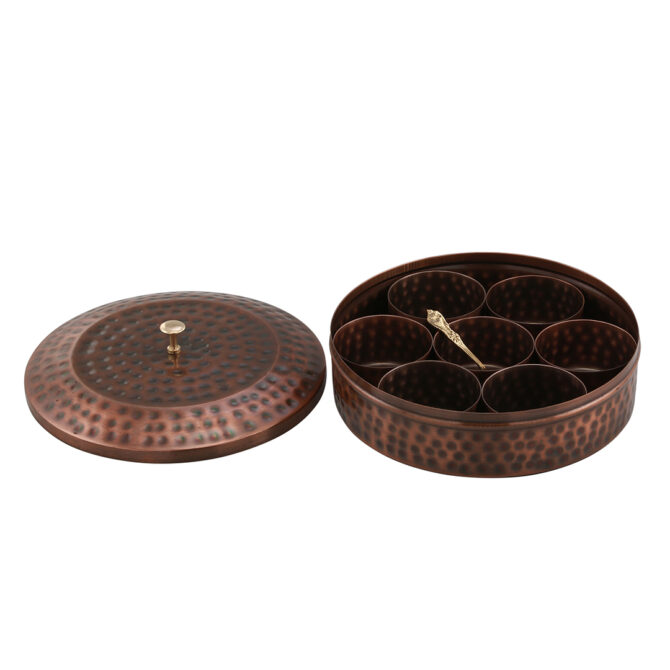 Handcrafted Hammered Copper Spice Box with Compartments – Elegant Kitchen Storage Solution