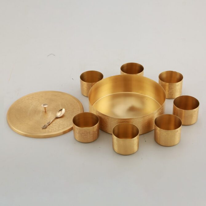 Premium Brass Masala Box with Engraved Lid and Cups – Ideal Spice Organizer