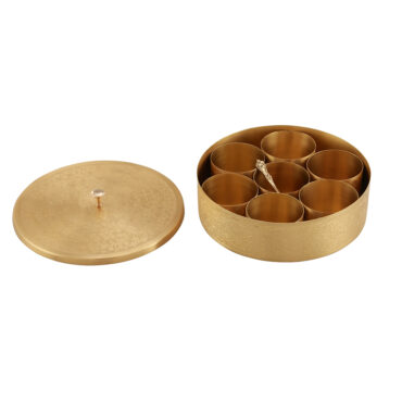 Premium Brass Masala Box with Engraved Lid and Cups – Ideal Spice Organizer