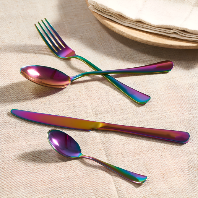 Iridescent Stainless Steel Cutlery Set – Stylish Rainbow Flatware for Elegant Dining