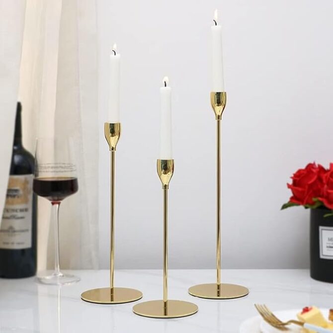 he Purple Tree Metal Royal Candle Holders for Tapered Candles (Pack of 3, Golden) - Image 3